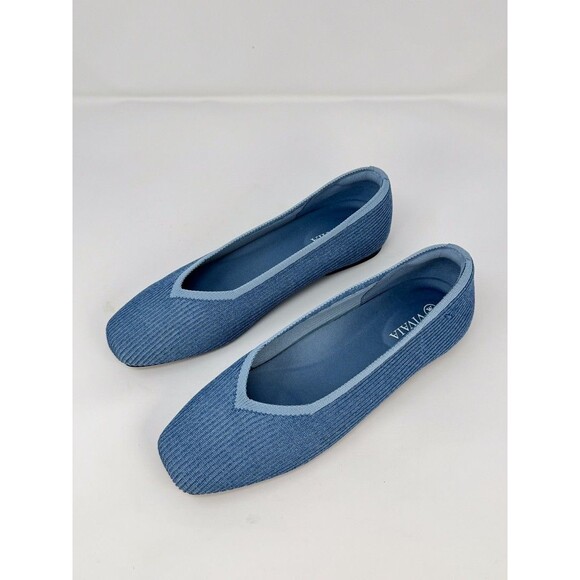 Vivaia Margot 2.0 Womens Ballet Flats Denim Blue Square V Cut Slip On 37.5 US 7 - Picture 5 of 9